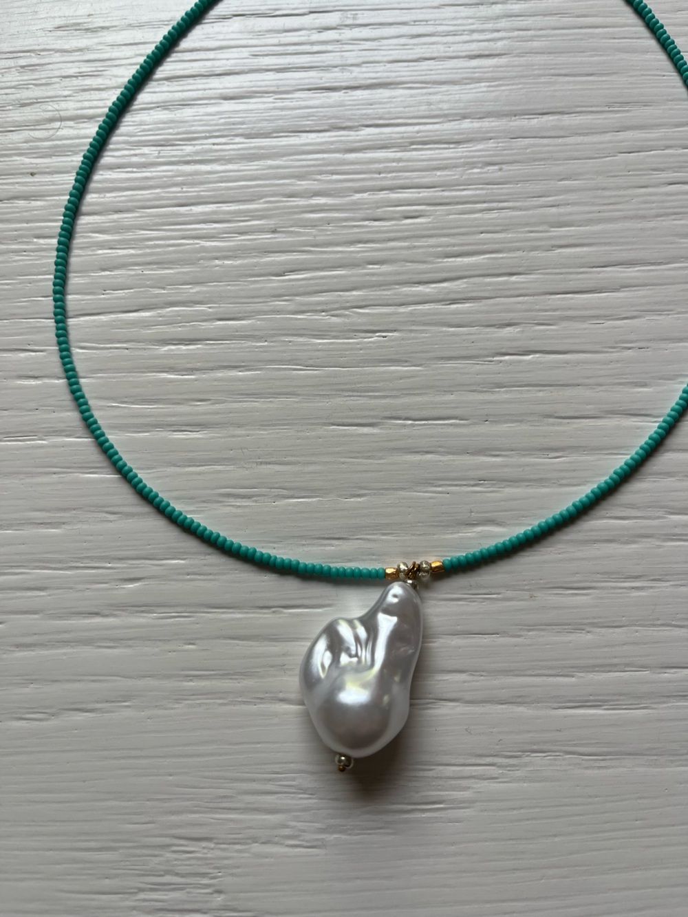 Turquoise Beaded Necklace with Faux Pearl Pendant - Women Jewelry